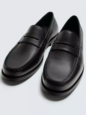Zara Men's Black Leather Penny Loafers